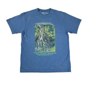 Uniqlo UT MFA Boston Hokusai Waterfall Graphic Tee Blue Mens XS 341-466789